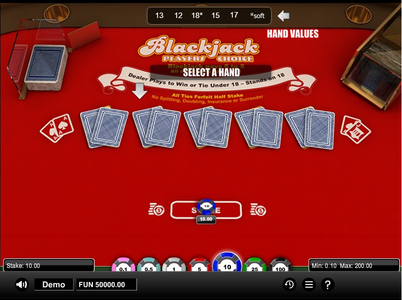 Blackjack Players Choice Select a Hand
